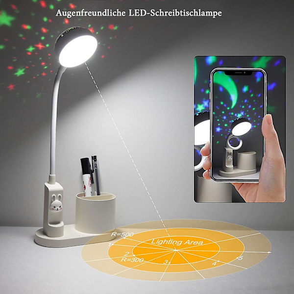 Barnebordlampe, skrivebordslampe med pennholder, automatisk fargeskiftende nattlampe, justerbar LED-leselampe for barn