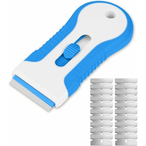Glass Scraper for Hob, Including 20 Extra Scraper Blades, Multifunctional Cleaning Scraper for Scraping Labels, Decals, Stickers, Grout