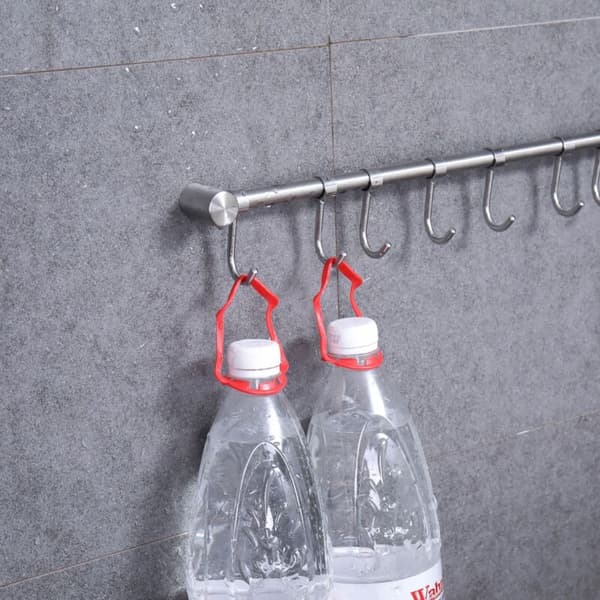 Dishcloth hook, stainless steel kitchen bar hook with silver (600 mm + 10 hooks)