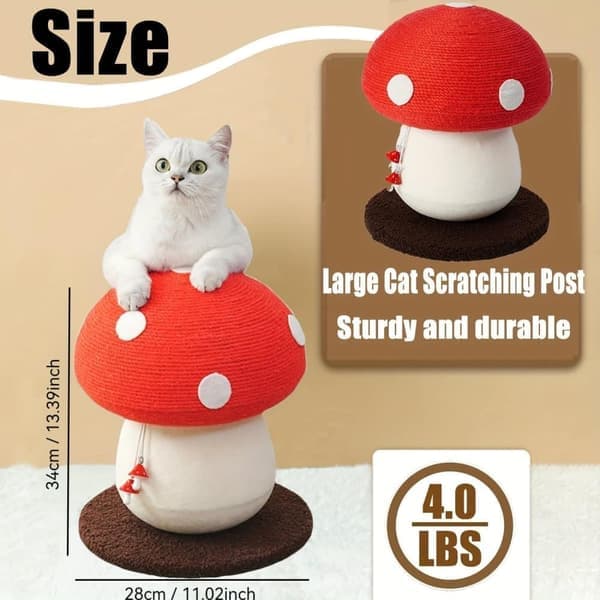 Cat Scratching Board - Cute Mushroom Design Scratching Post, Sisal, No Assembly Required