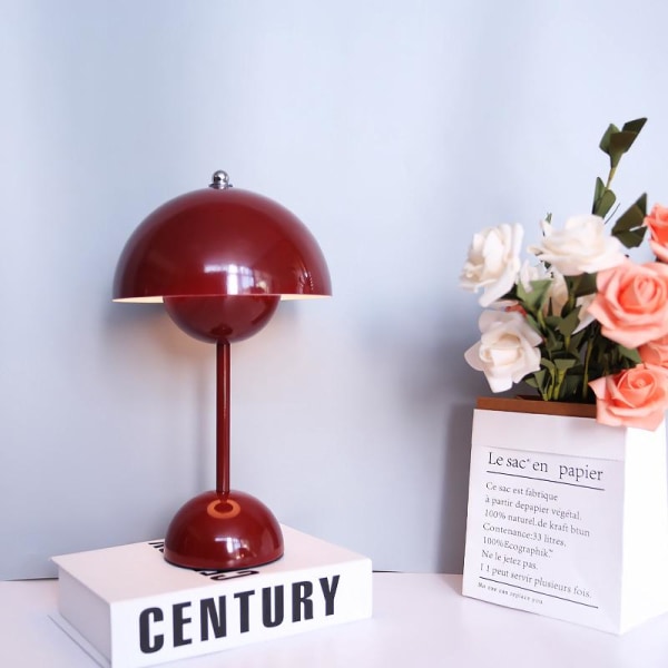 Blomknopp LED bordslampa: vinröd, nordisk modern, Laddningsversion