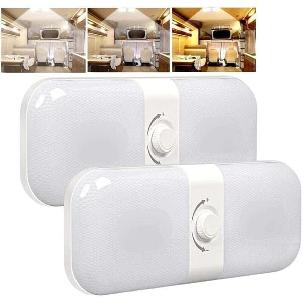 12V LED Ceiling Light for Caravan, Dimmable Ceiling Light with Memory Function, White/Yellow/Warm Light, Compatible with Campers and Trucks (2 Pieces)