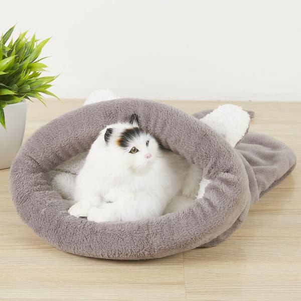 Blød og behagelig sovepose til katte i ét stykke, Igloo Dome kattekurv (grå) - 65 x 55 cm