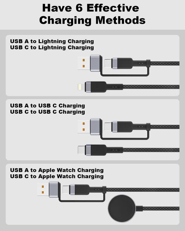 2025 Senaste Modell 3-i-2 Multiladdkabel för Apple Watch och iPhone, 2M Multi-USB-kabel med laddkabel för Apple Watch/iPhone