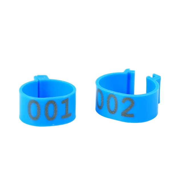 Blue Numbered Poultry Leg Bands 100pcs 16mm