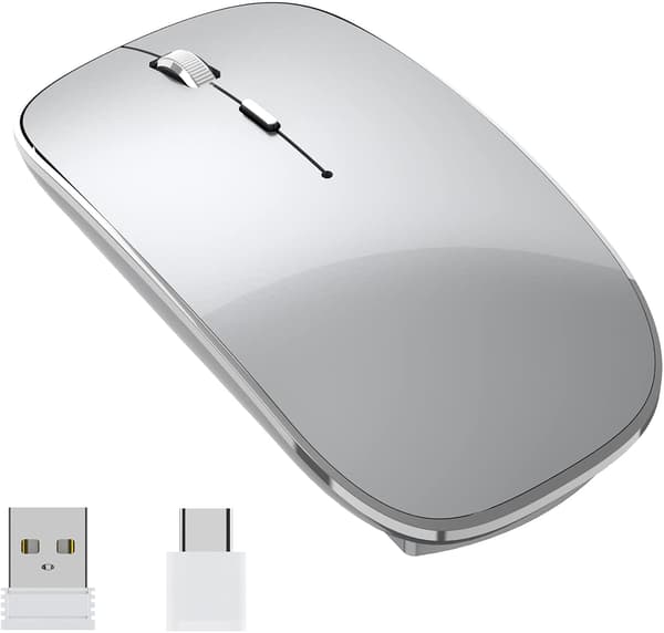 Wireless Mouse Rechargeable Portable Silent Wireless Mouse USB and Type-C Dual Mode Wireless Mouse 3 Adjustable DPI for Laptop Mac PC-FX-