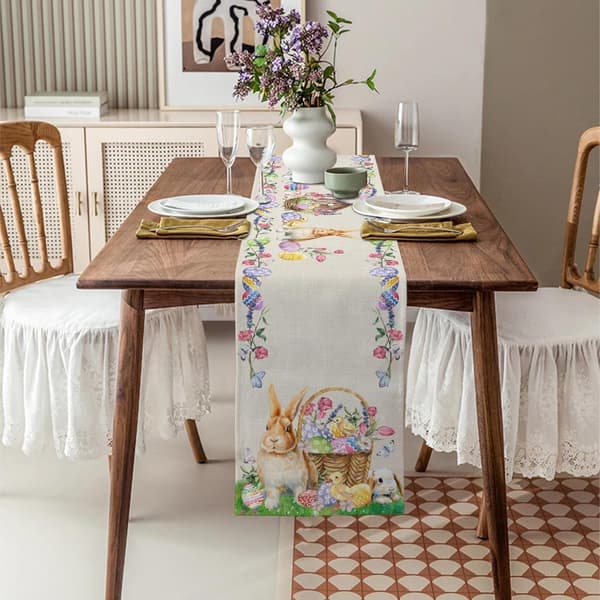 Easter Egg Table Runner - Festive Home Decor | Anti-dirt Tablecloth | Rabbit Flowers Leaves Easter Table Runner (183 X 33cm)