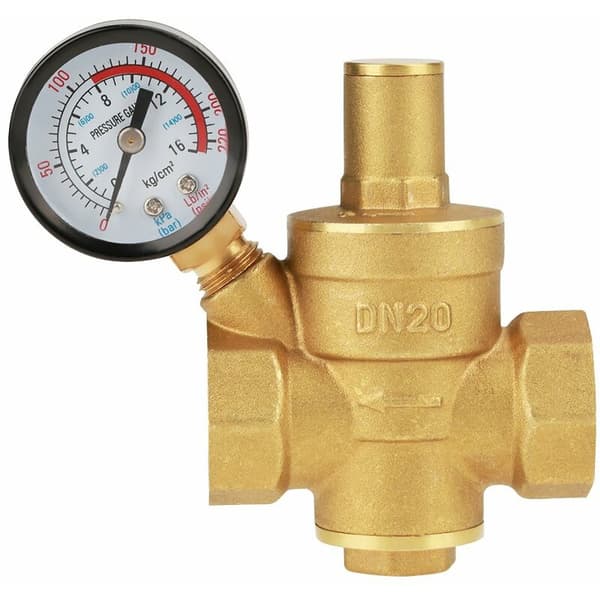 Messing Vandtryksreducer, DN20 Messing Justerbar Vandtryksregulator Reducer med Måler