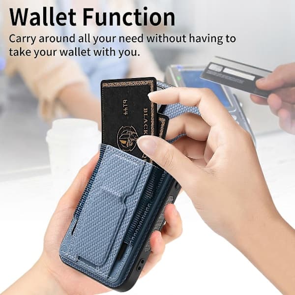 Til iPhone 15 Kulfiber Foldbart Stativ Elastisk Kortlomme Telefoncover
