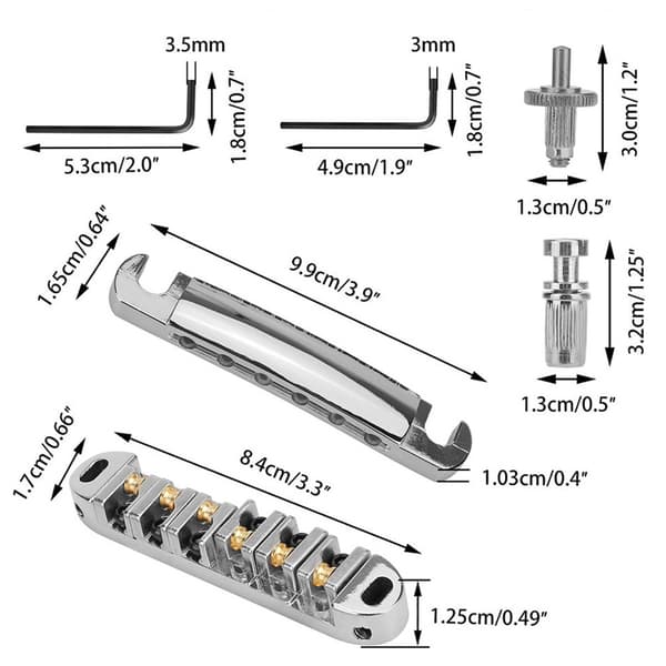 LP SG Roller Saddle Bridge ABR-1 Tune-o-matic Bridge Tailpiece Bridge for Guitar (Chrome) Tailpiece