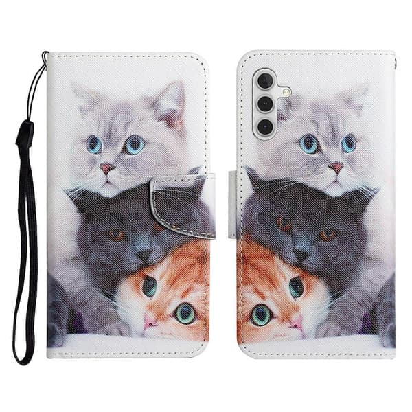 TKdaddy for Samsung Galaxy A17 5G Case Pattern Print Protective Leather Folio Phone Case with Wrist Strap Three Cats