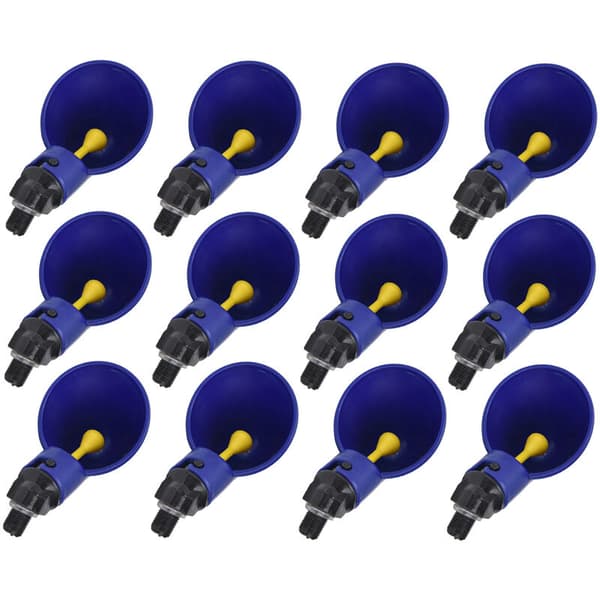 12Set G1/8 Male Thread Chicken Water Cup, Spring Automatic Switchable Chicken Water Dispenser (Small Blue Bowl, Black Screws)