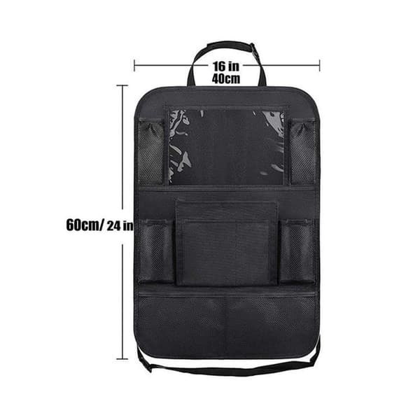 [2-pack] Car Back Seat Organizer, Backseat Kick Mat with Clear Tablet Holder (Black)