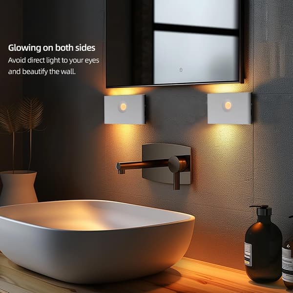 Night light with motion sensor, rechargeable LED night light for children, battery-powered stair light 3 modes, cabinet light 3000K (2-pack)