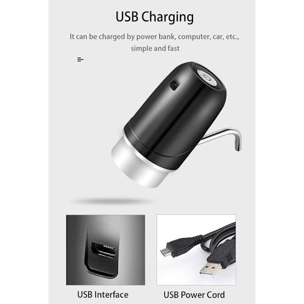 Kallvattendispenser - Silikonslang - BPA-fri - Vattendispenser - Automatisk kran med USB-laddning