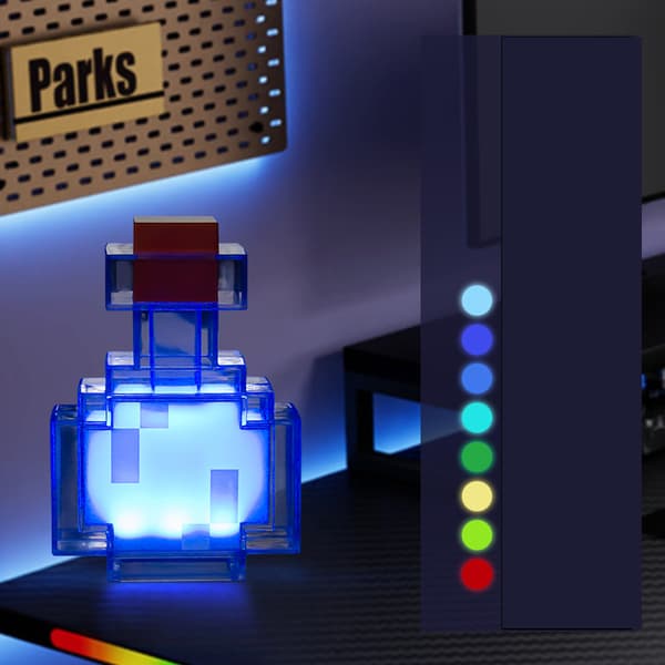 Pixel Potion Night Light - 8 Color Changing Bottle with Automatically Rotating Colors & Breathing Light Effect