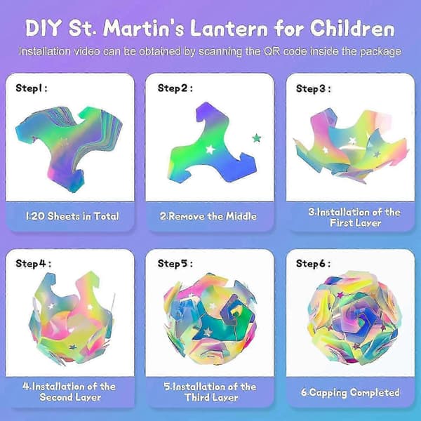 Lantern Craft Set, St. Martin's Lantern, Portable LED Lantern for Children, Lantern with Lantern Stick DIY Lantern Set 26s