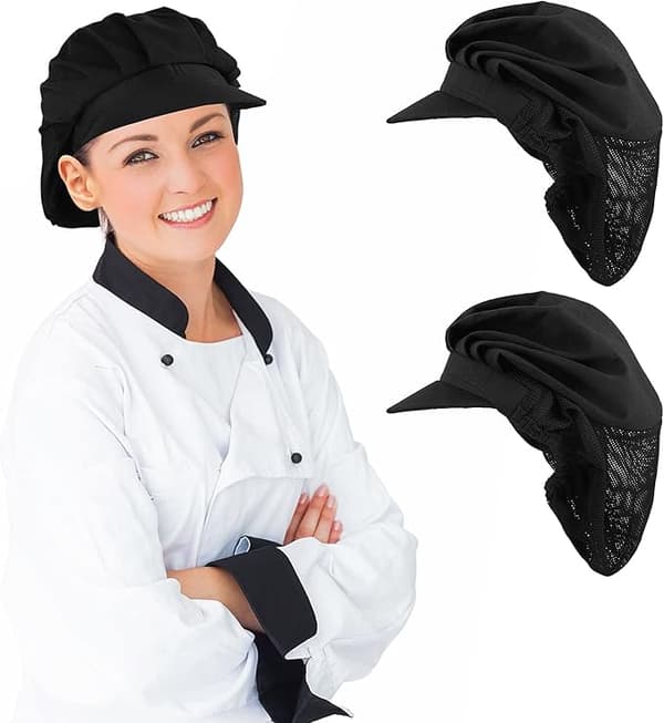 [LD]2 pcs chef hats black kitchen hairnet half mesh elastic breathable