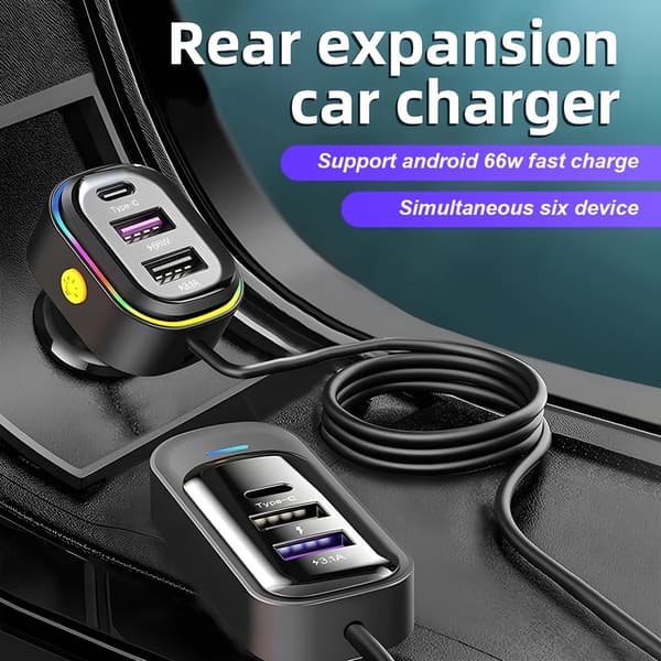 Billader 6-porter (2x USB-C, 4x USB) 66W Hurtiglader 12V/24V for iPhone Samsung Android