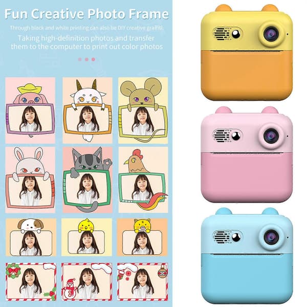 Digital Camera for Kids with Paper Printer, Rechargeable Battery and Creative Effects, Pink Pink