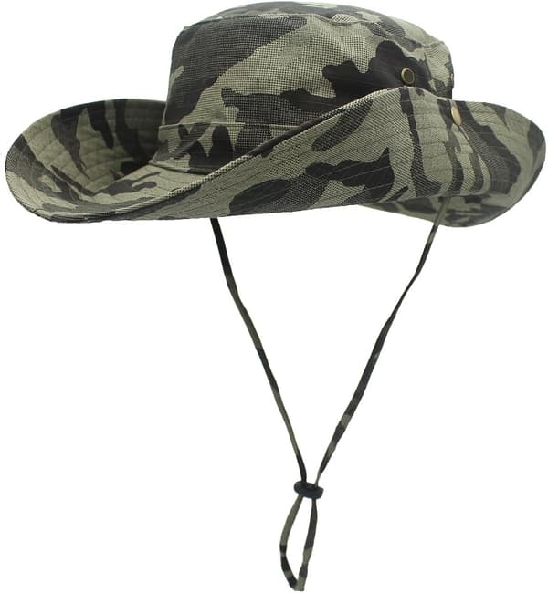 Camouflage Sun Hat Wide Brim with Adjustable Chin Strap