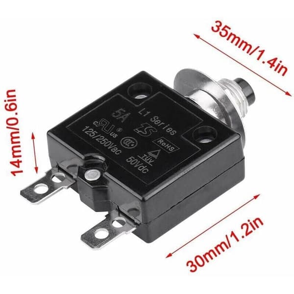 10A Circuit Breaker with Reset Button, 125-250V AC 50V DC, Thermal Overload Protector, Compatible with Electrical Systems