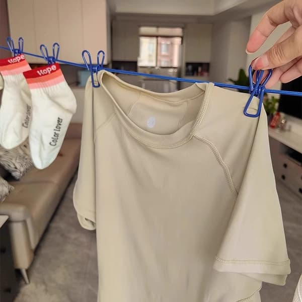 Klessnor med 12 klyper og 2 kroker, elastisk campingklessnor, blå