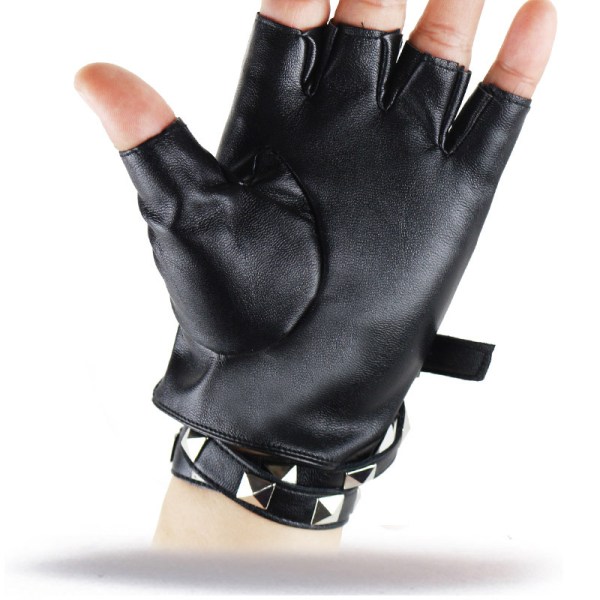 Punk-handsker i imiteret læder til kvinder med nittebælte eller vanter med halvfinger
