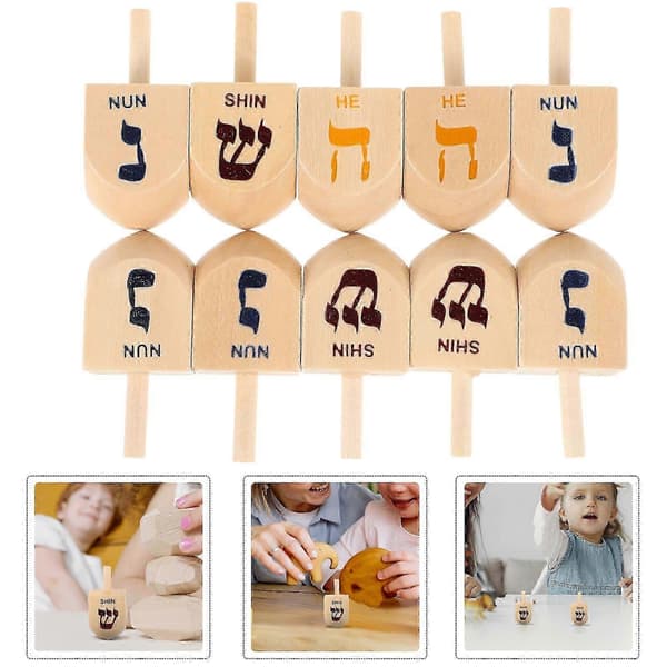 Hanukkah Träsnurror Set för Barn, 10 st Traditionella Snurror Festtillbehör