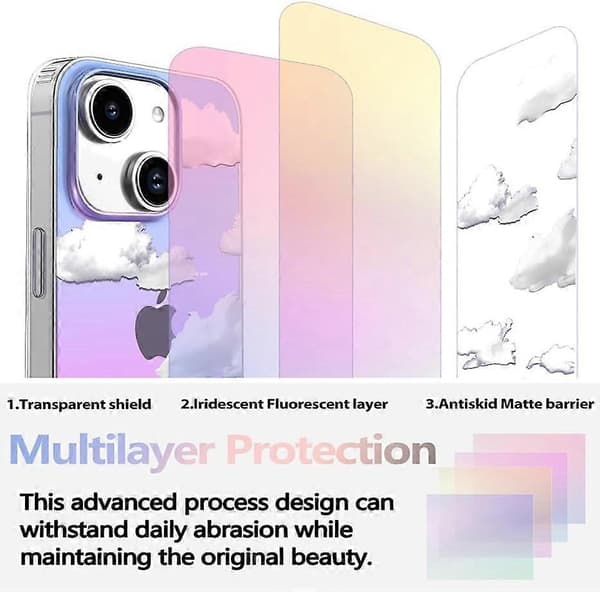 Clear Crystal Case Compatible with iPhone 13 6.1 inch 2021, Slim Shockproof Protective Cover with White Cloud Glitter Design [JUN]
