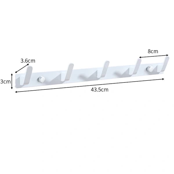 Wall Mounted Coat Rack White Coat Rack with 5 Hooks Two Installation Methods (with Glue and Screws) compatible Hall S,A