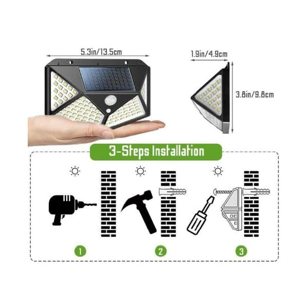 Solcellelampe, 1 stk. 100 LED (sort), egnet til have, udendørs, gård