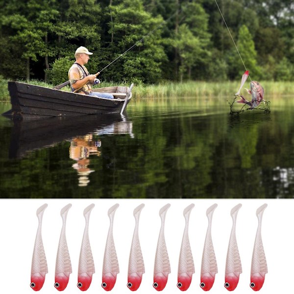 10 kpl Kalastusvieheet Elävät Pehmeät Vieheet 3D Silmät Kalastus Swimbait (Punainen)