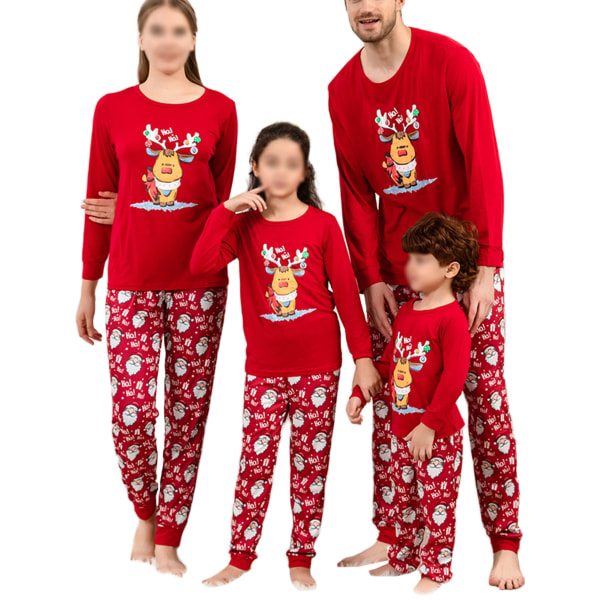 Dam Herr Barn Elastisk midja Höst Sovkläder Tecknad Print Matchande familj, Färg: Röd, Storlek: Dam XL