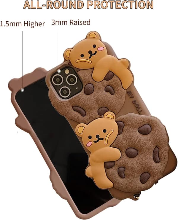 Cute 3D Cartoon Bear Cake Silicone Case Compatible with iPhone 12 Mini, Soft & Durable with Keychain