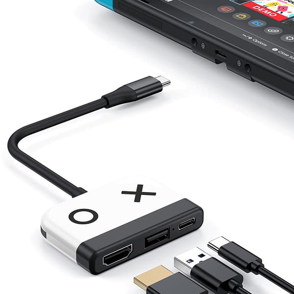(Hvit) Switch Dock for Nintendo Switch OLED, 3-i-1 TV-adapter med