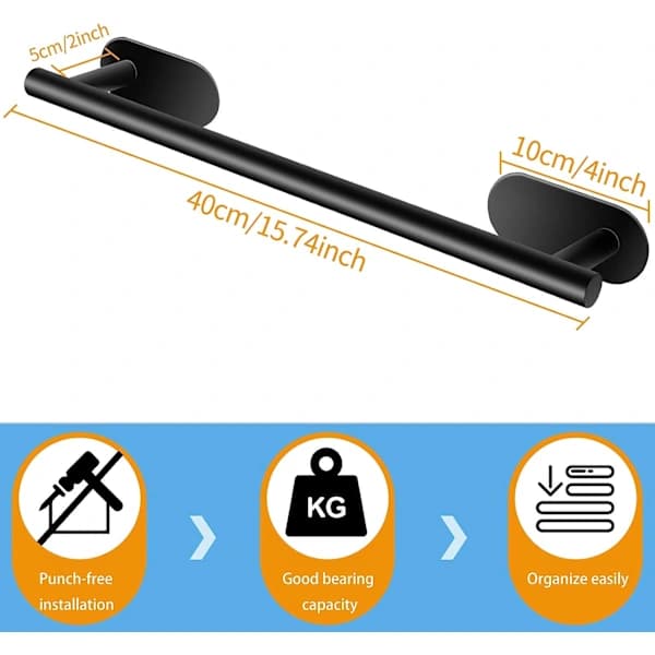 Seinälle asennettava pyyheteline, 40 cm itseliimautuva pyyheteline, imukuppi, A