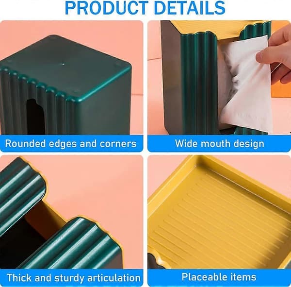 Creative Wall-Mounted Tissue Box Holder, Self-Adhesive Bathroom Tissue Dispenser Box, Tissue Storage Box with Storage Shelf (Green)