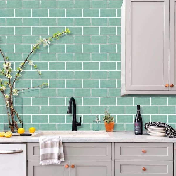 Self-adhesive wall decal tiles, 10-pack wall stickers for kitchen & bathroom, 25x7.5 cm