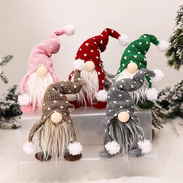 Julnisser, håndlagde mini plysj julenisser snømann Jul figurleketøy Bursdagspresang for hjem juledekorasjon (rosa)