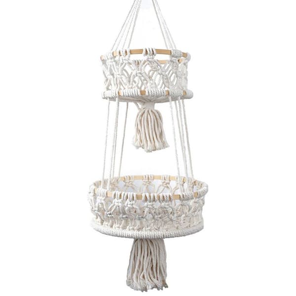 Hanging Baskets - Hanging Fruit Basket Hammock for Kitchen or Decorative Boho Decor 2-Tier Hanging Plant Basket