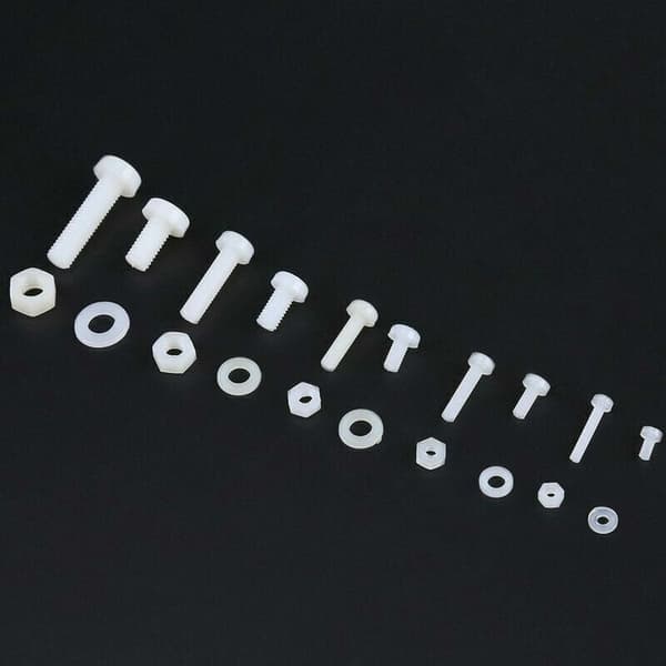 150 st set skruvar bultar muttrar brickor sortiment kit vit nylon M2 M2.5 M3 M4 M5