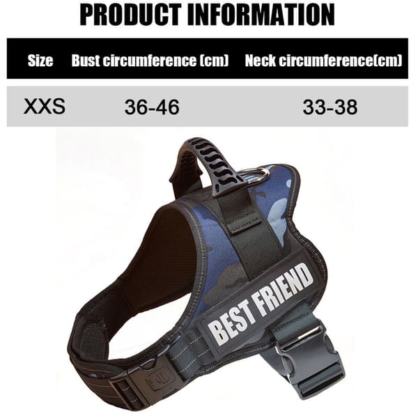 Dog Harness, Service Dog Vest, No-Pull Harness for Training, Walking, Jogging - Dark Blue Camo -XXS