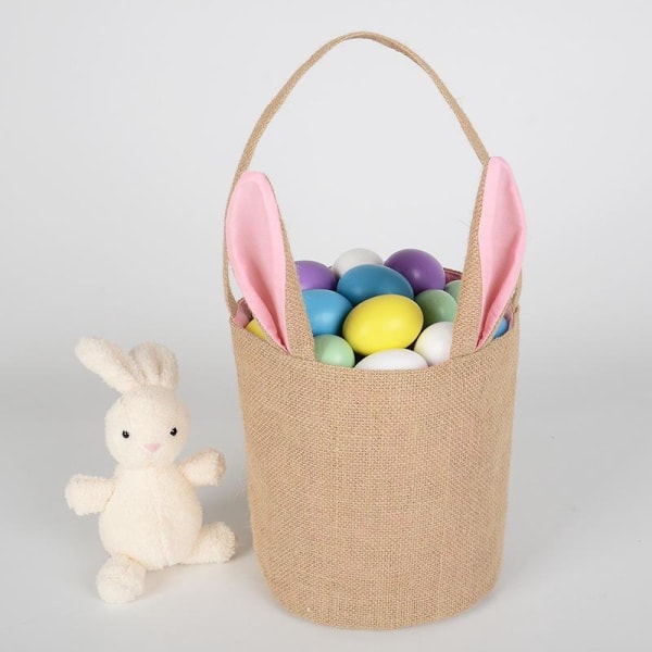 Gunny Cloth påskekurv for barn Egg Jakt og gave Søte kaninører påskehareposer