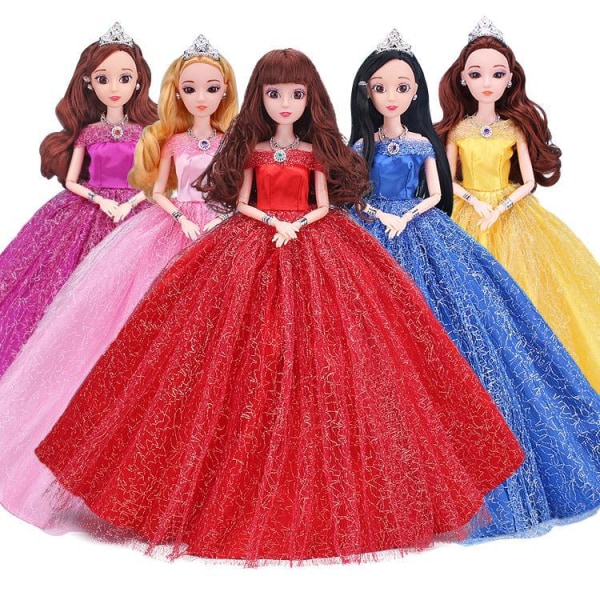 6 interchangeable dolls, colorful gold silk wedding dresses, dolls, girls, family toys