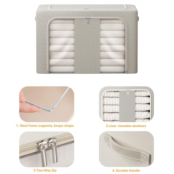 Storage Boxes for Clothes, Foldable Oxford Steel Frame Storage Box, Stackable Storage Bins for Clothes, Bedding and Blankets - 66L 66L 66L