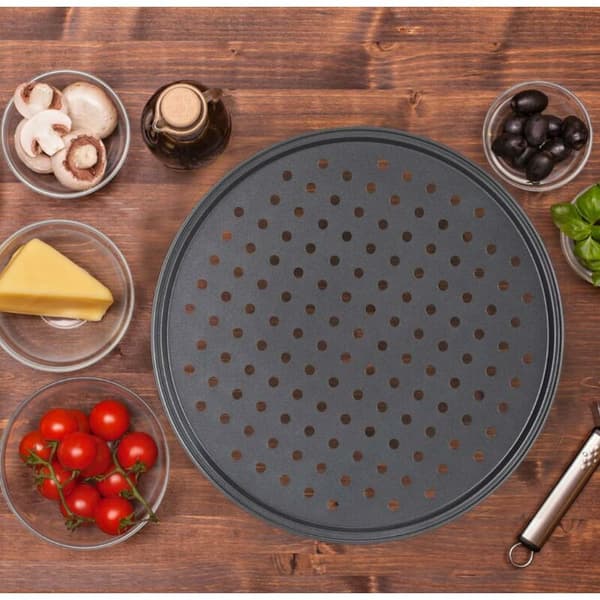 Perforert pizzapanne, Non-Stick pizzapanne med solid base - Diameter 32cm, 2-pakning