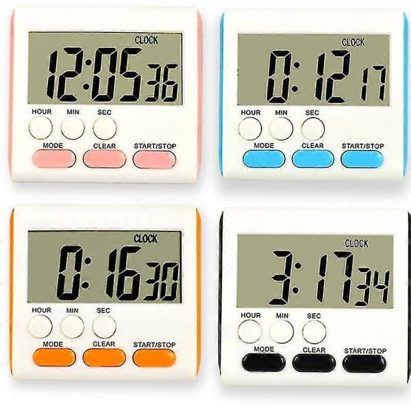 Multifunksjonstimer Baketimer Elektronisk Påminnelse Kjøkkentimer 2 Deler Svart A