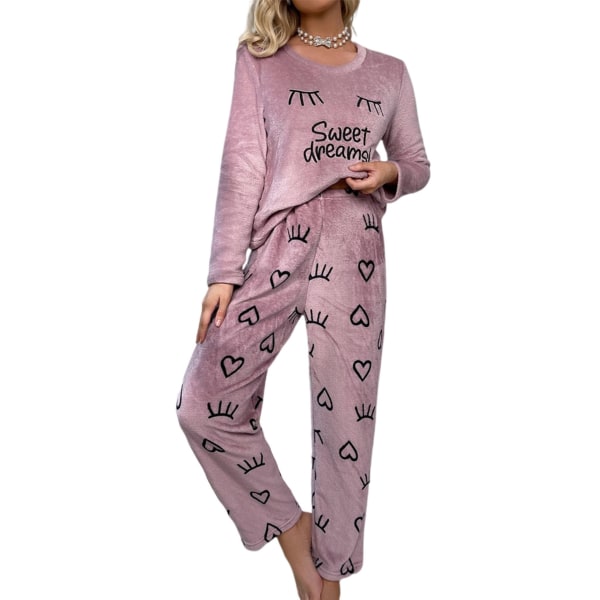 Women's Lounge Warma Flanell Pyjamas Set Långärmade nattkläder Långärmade Pyjamas Set Lila, storlek: L