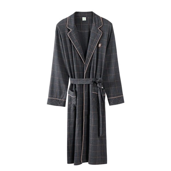 Men's Robe Bathrobe 100% Cotton Knitted Plaid Long Bath Robe